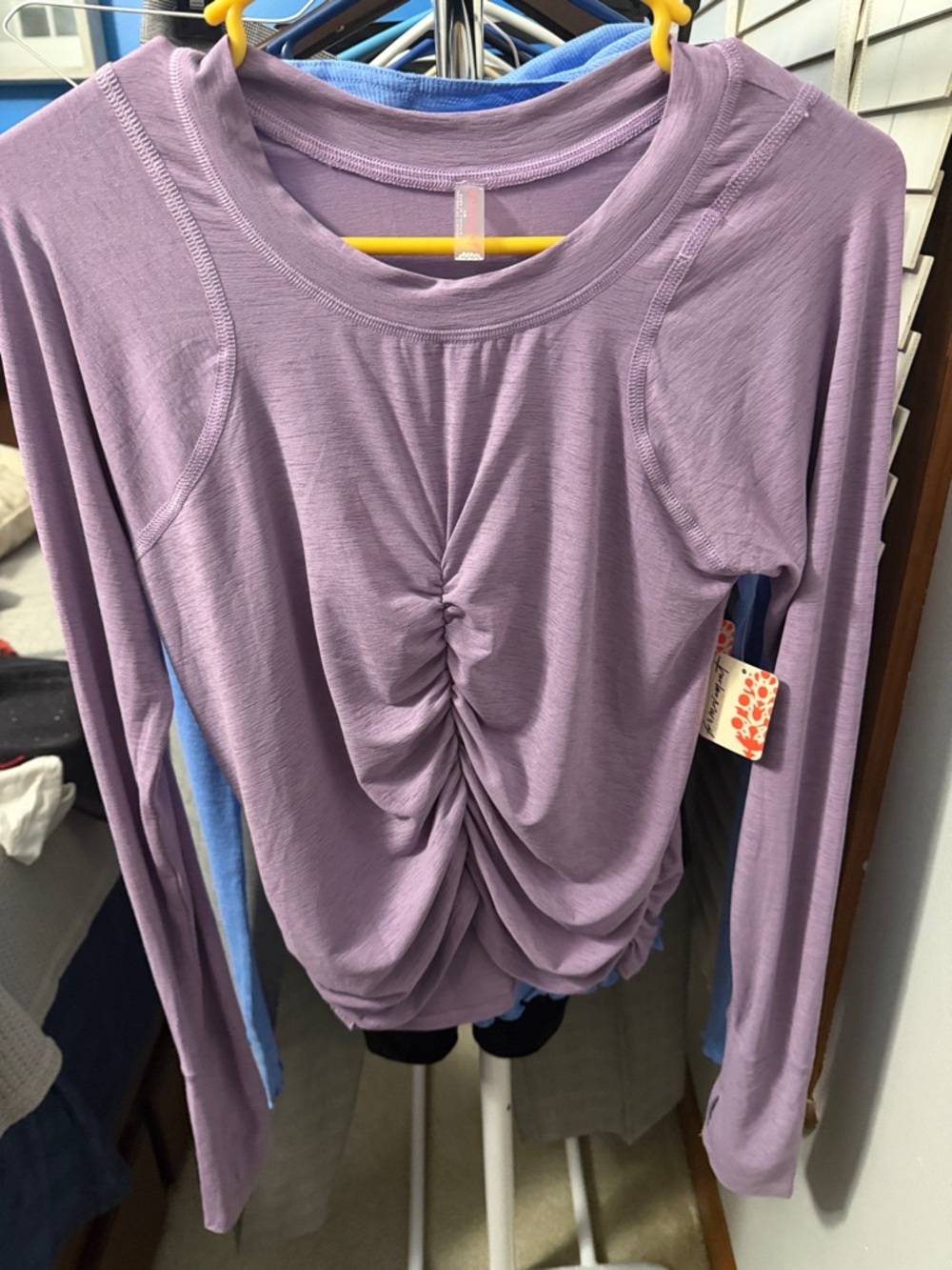 FP Movement by Free People Dusty Lavender Ruched Front Long Sleeve Tee
